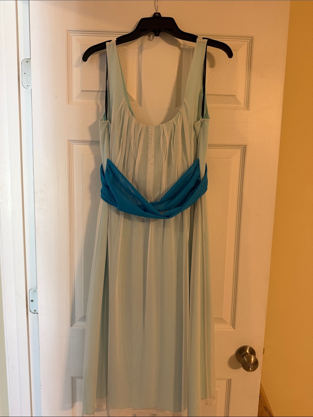 Calvin Klein Light Blue Chiffon Sleeveless Dress with Teal Waist Sash